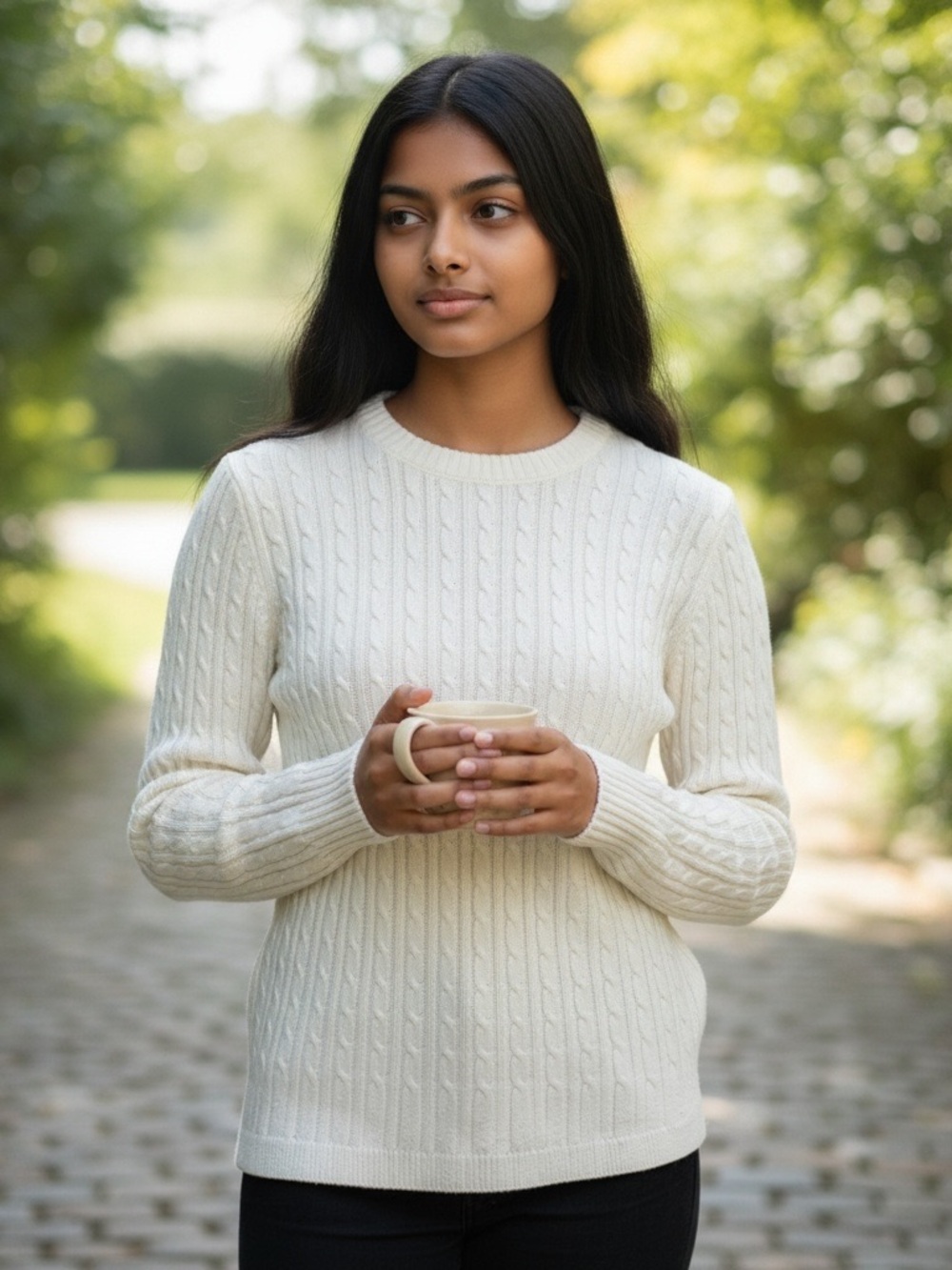 Timeless Cable Crewneck Sweater in White